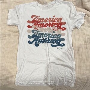 White Graphic T-Shirt with Red and Blue Print